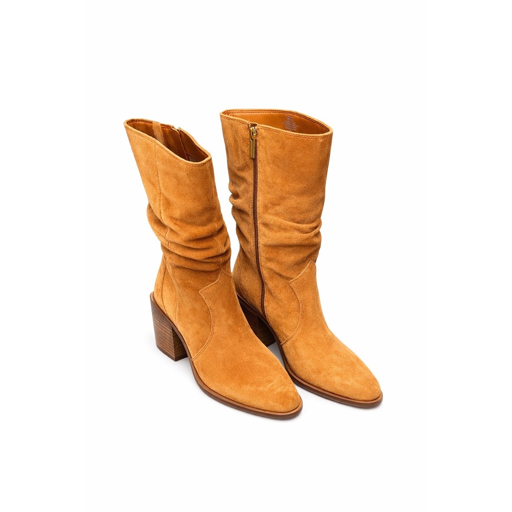 Vince Camuto Tan Suede Slouch Boots Block Heel Size 9 Boho Mid Calf